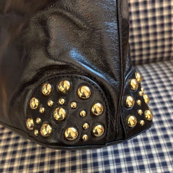 Badgley Mischka Belle black leather satchel with Gold Studs - Picture 9 of 14